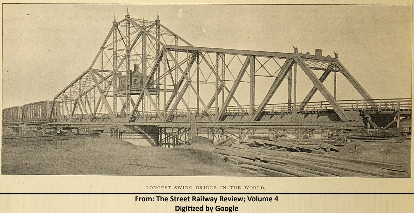 Photo of bridge prior to 1903-04 reconstruction.  Note eagles on portal and spires at center tower.  